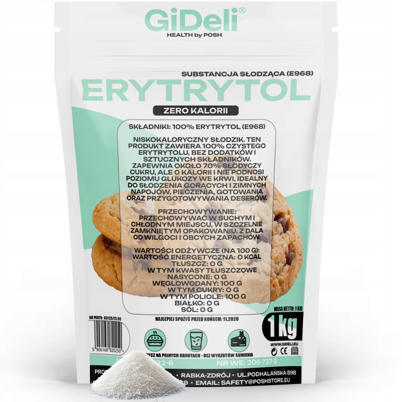GiDeli Erytrytol 1kg Naturalny Słodzik Bez Kalorii Erytrol Zamiennik Cukru